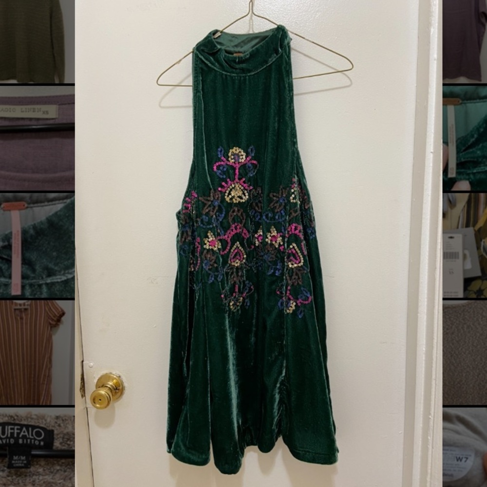 Free People Jill’s Sequin Swing Mini Dress- green XS